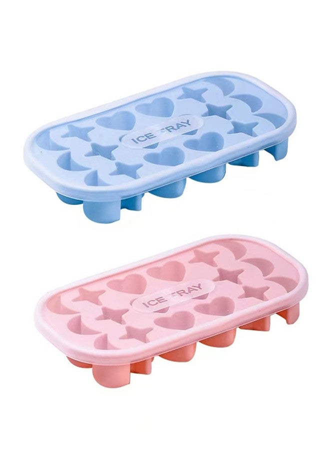 Kenbutsu Ice Cube Trays 2 Pcs, Silicone Star Moon Heart Shape ice cube molds with Lid,Multiple Shape Mini Ice cube trays, Easy-Release,BPA Free, for Cocktail, Freezer, Stackable Ice Trays - Image 1